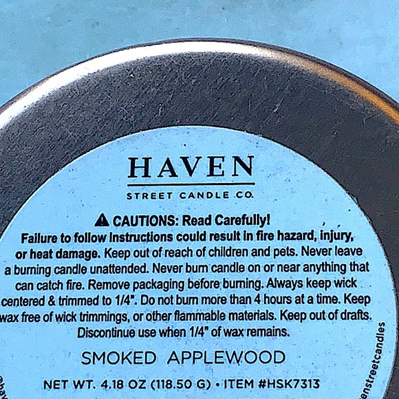 HAVEN STREET CANDLE SMOKED APPLEWOOD 1 WICK 4.18 Oz TIN NEW - Picture 3 of 3